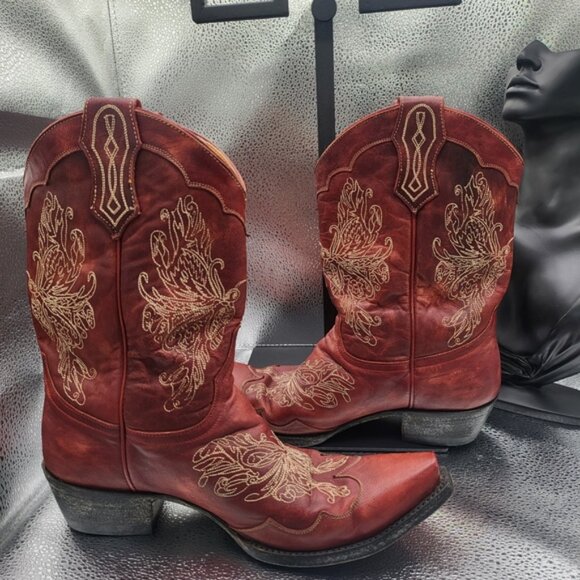 Old Gringo Pre Owned Burgundy Embroidered Butterfly Boots - Picture 6 of 7